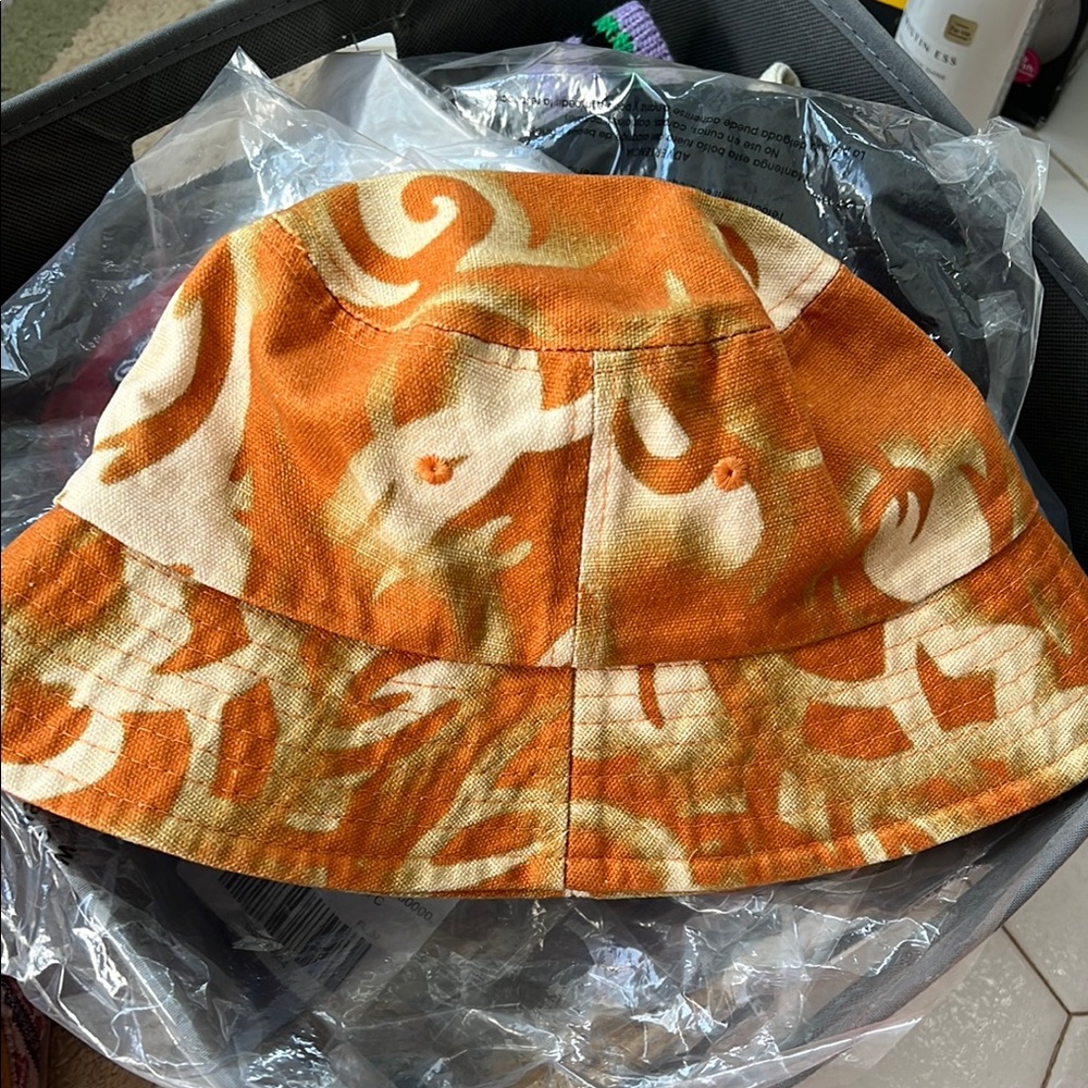 Orange and Cream Patterned Bucket Hat